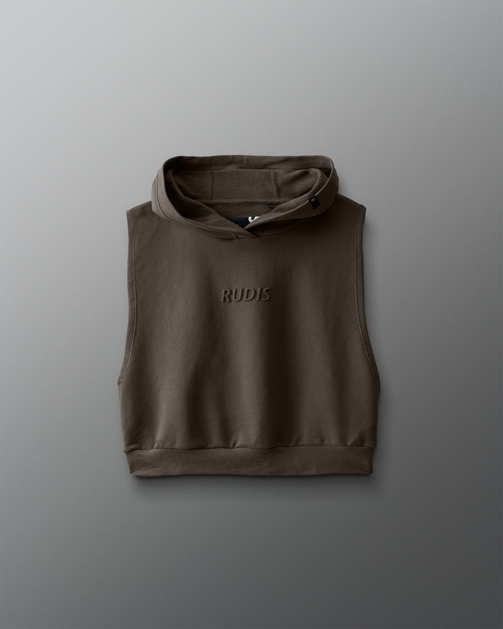 RUDIS RUDIS Embossed Wordmark Women's Sleeveless Crop Hoodie - Conquer Every Challenge