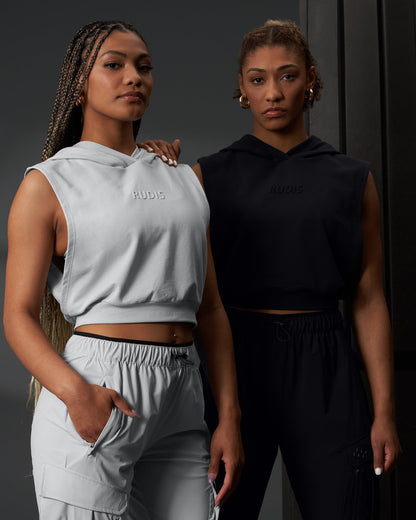 RUDIS RUDIS Embossed Wordmark Women's Sleeveless Crop Hoodie - Conquer Every Challenge