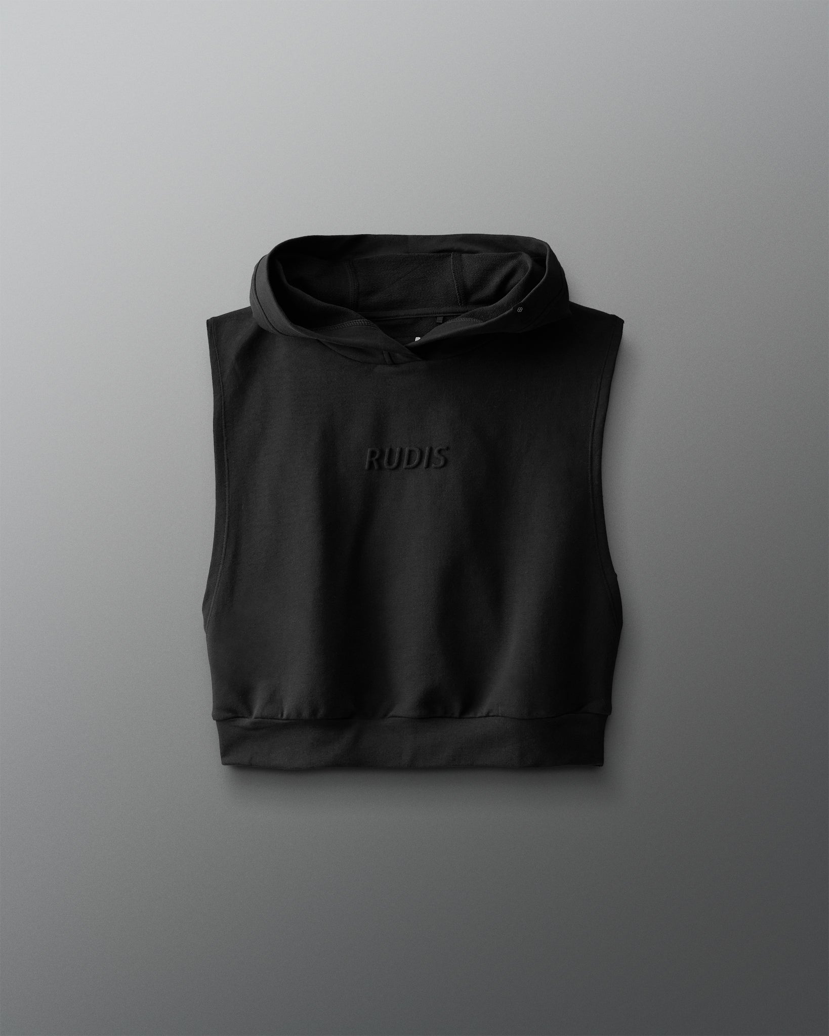 RUDIS RUDIS Embossed Wordmark Women's Sleeveless Crop Hoodie - Conquer Every Challenge